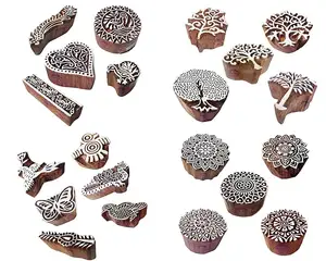 Assorted Arts Floral Leaf Design Wooden Art Printing Block Stamp for Hand Carved Printing Stamp Block