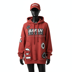 Sweat à capuche surdimensionné pour femme GSM Cotton Fleece Soft Touch Red Color 3D Embroidery Custom Logo Streetwear Style Women basics Hoodies - Product Image 1