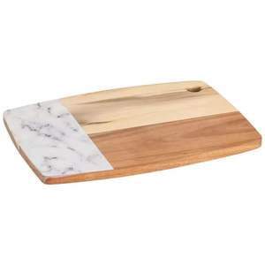 Planche de service à fromage en bois d'acacia et marbre de forme hexagonale polie avec vente - Product Image 1