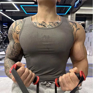 Camiseta sin Mangas para Hombre, Ajustada, de Poliéster/Algodón Elástico, Transpirable y con Textura Acanalada - Product Image 4