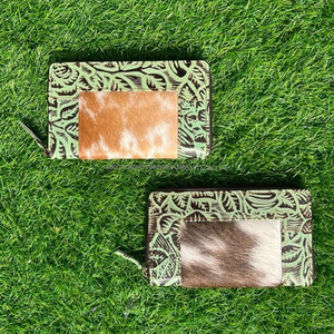 Etui de téléphone portefeuille pour femmes nouveau design élégant vert gaufré véritable cuir de fourrure de vachette à la mode Western Offre Spéciale sculpture pochette - Product Image 3