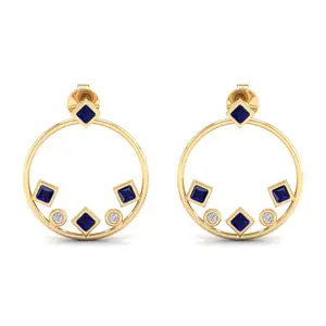 AAA+ Lab Grown Blue Sapphire and Moissanite 18K Solid Yellow Gold Hoop Earrings Wedding Jewelry Wholesaler Gift For Women