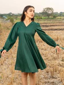 Indian Handmade Maxi <b>Dress</b> for <b>Women</b> Bohemian Style Floral Print Casual Boat Neckline Short Length Natural Button Eco-Friendly - Product Image 4