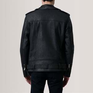 Kole Genuine <b>Sheepskin</b> Leather Double Rider <b>Jacket</b> Distressed Black with Zippered Closure Reversible and Water Proof Size XS - Product Image 4