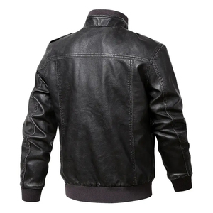 Veste en cuir pour hommes Col montant en toile Logo avant Écologique Respirant Coupe-vent Service OEM Confortable Haute qualité - Product Image 4