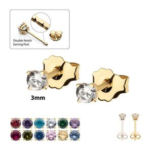 20g 14Kt Rose Gold Birthstone Stud <b>Earrings</b> with 3mm 4-Prong Garnet Topaz Amethyst Gem Double Notch <b>Post</b> & Butterfly Back - Product Image 1