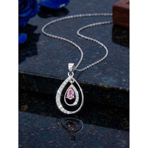 Pendentif en argent fait main Meconi avec CZ rose, chaîne en platine, breloques religieuses, forme diamant taille émeraude, matériau or rose - Product Image 2