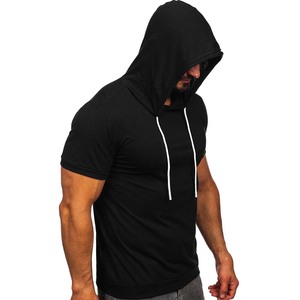 Nueva Llegada, Camiseta con Capucha de Manga Corta, Informal, Transpirable, Ecológica, 100% Algodón para Hombre, Negra - Product Image 3