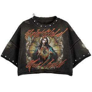 Saint Tears Printed Crop Top Regular Sleeve Regular Fit Men's <b>T</b>-<b>Shirt</b> Street Style O-Neck Jersey 100% Cotton Eco-Friendly - Product Image 5