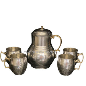 Ensemble de 2 pichets pour restaurant à domicile avec couvercle pichet à thé et à eau pichet en métal résistant au cuivre utilisation au design moderne - Product Image 2