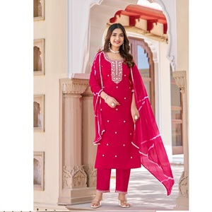 Traje de algodón pakistaní indio de diseñador y trabajo de bordado Premium Dupatta para bodas y eventos especiales - Product Image 1