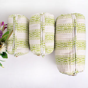 Indian Handmade Women's White <b>Quilted</b> Zippered Fashion <b>Makeup</b> <b>Bag</b> Multifunctional Reusable Cosmetic Organizer Printed Logo - Product Image 3