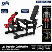 Appareil combiné professionnel d'extension et de flexion des jambes, à double fonction sélectible, pour entraînement des quadriceps et des ischio-jambiers, avec réglage par came rouge et tube ovale 2