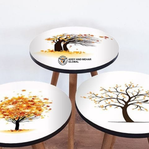 Mesa Redonda de Resina con Efecto Mármol Blanco / Taburete, Mesas Nido Hechas a Mano para Sala de Estar con Patas de Madera - Product Image 3