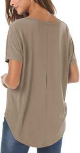 Camisetas básicas informales de verano para mujer, camisetas holgadas altas y bajas con patrón sólido, camiseta de manga corta de punto para mayoristas del mercado - Product Image 5