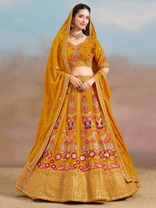 Estilo moderno Heavy High on Demand Amazing Color Wedding Wear Georgette con lentejuelas y Resham Work Lehenga Choli Work para la venta - Product Image 5