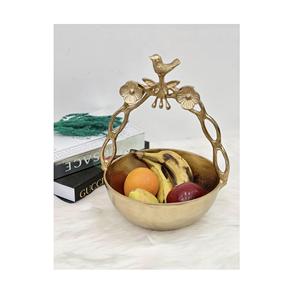 Vaisselle de service pour la maison de l'hôtel bol décoratif plaqué or brillant de forme ronde en métal bol de mélange de fruits avec poignée de créateur - Product Image 5