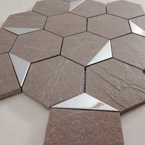 Azulejos de calidad de exportación 73mm Hexágono Plata PVD Azulejo de mosaico de cerámica Punzón para paredes de dormitorio Vestíbulo y paredes de recepción - Product Image 4