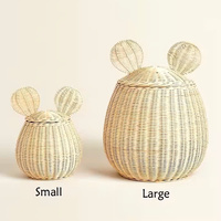 Boîtes de rangement multifonctionnelles en osier naturel écologique en forme de Mickey Mouse, adaptées aux aliments, avec couvercles, faites à la main et couleur personnalisable