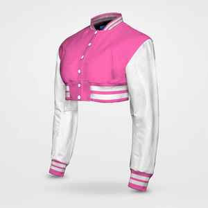 Veste universitaire personnalisée à coupe courte pour femmes, style baseball, veste de lycéenne, veste courte pour femmes OEM ODM - Product Image 5