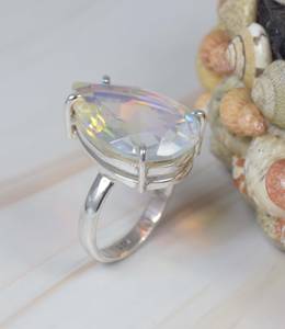 พลอยควอตซ์สีรุ้งธรรมชาติอัญมณีสังเคราะห์เครื่องประดับชั้นดี925แหวนเงินสเตอร์ลิงสีทึบสำหรับผู้หญิง - Product Image 2