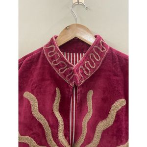 Chaqueta de Algodón y Terciopelo Bordada a Mano para Mujer, Cuello Mandarín, Manga Larga, Otoño Invierno, Estilo Bohemio, Patrón de Ojos, Frente Abierto - Product Image 6