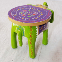 Tabouret éléphant en bois fabriqué à la main avec design peint à la main vibrant Table d'appoint décorative polyvalente console incrustée d'os