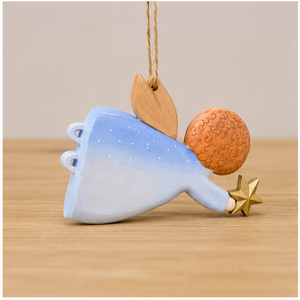 Handmade Wooden Angel <b>Hanging</b> Ornament Blue Gradient With Gold <b>Star</b> Cuté Christmas Decor Medium Size - Product Image 4