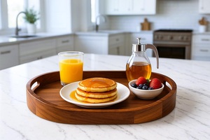 Plateau de service et d'organisation ovale en bois massif de luxe avec finition lisse et poignées robustes pour la cuisine, la salle à manger, la table basse et la décoration intérieure - Product Image 3