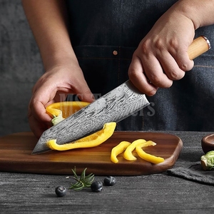 Ensemble de couteaux de chef en acier Damas de qualité supérieure, 6 pièces, pour cuisine professionnelle et camping, fabriqués à la main, manche en bois d'olivier, OEM - Product Image 5