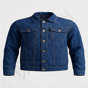 Veste en jean vintage à logo personnalisé en sergé, style Detroit Workwear, bleu, zippée, courte, pour homme - Product Image 1