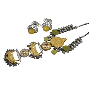 Collier Dualtone traditionnel en laiton de haute qualité collier de bijoux Design à la mode avec boucles d'oreilles pour femmes et filles - Product Image 3