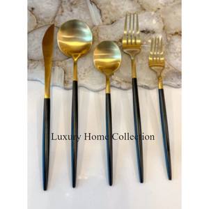 Ustensiles de cuisine couleur or ensemble de couverts de table haut et argent brillant poli forme ronde poignée en acier inoxydable couverts fournitures - Product Image 4