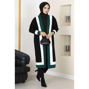 Cardigan en tricot à rayures pour hommes, pull hijab noir - Product Image 4