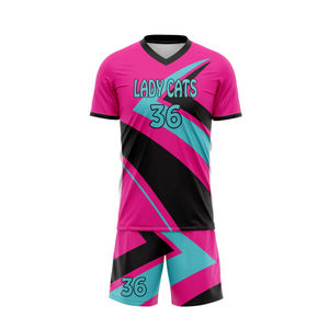 Uniforme de fútbol sublimado con cuello en V de diseño personalizado OEM con tela de poliéster transpirable de secado rápido sin costuras - Product Image 3