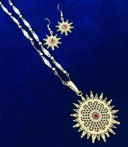 24K <b>Gold</b> Plated Dubai Vintage Jewelry <b>Set</b> Includes Necklace Earrings <b>Bangles</b> Combs Brooches Diamond Copper Material Bulgaria - Product Image 6