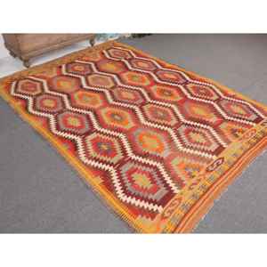 Tapis turc, grand tapis de 5,7 x 8,1 pieds, tapis vintage en laine persane rouge - Product Image 1