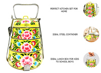 King international-boîte à déjeuner ronde colorée pour l'école, boîte à déjeuner traditionnelle indienne, porte-partout en émail, peinte à la main