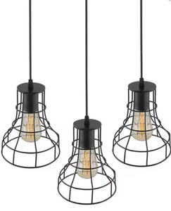 Ensemble de 3 lampes suspendues en cage métallique noire industrielle - Product Image 2