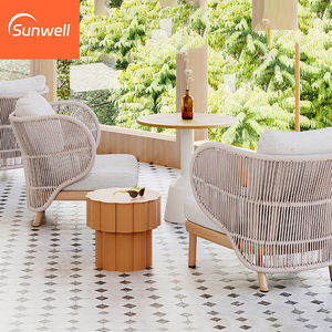 Ensemble <span class=keywords><strong>de</strong></span> canapés d'extérieur portables modernes en bois <span class=keywords><strong>de</strong></span> teck massif et corde tressée pour <span class=keywords><strong>jardin</strong></span>, patio, balcon, parc, hôtel, <span class=keywords><strong>salon</strong></span>, cour - Product Image 1