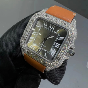 Montre analogique mécanique automatique en acier inoxydable de luxe, élégante, avec diamants en moissanite glacés, conçue pour un style luxueux - Product Image 4