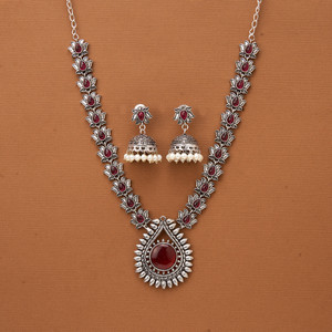 Ensemble de bijoux collier et boucle d'oreille pour femme avec placage oxydé Style ethnique cristal et strass Moti collier-cadeau d'anniversaire - Product Image 6