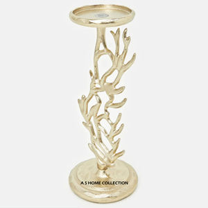 Porte-bougie de luxe en métal argenté brillant et poli, décoratif pour mariage et maison, avec papillons plaqués or, au look attrayant. - Product Image 4