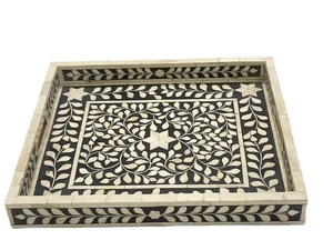 Bandeja con incrustaciones de hueso Royal Desert Bloom hecha a mano, tamaños personalizados, colores, lujosos motivos árabes para decoración refinada, uso como vajilla - Product Image 4