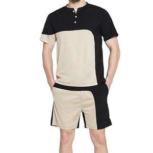 Producto de gran oferta, recién llegado, camisetas y pantalones cortos de manga corta de verano para hombres, conjunto doble de colores en contraste, conjuntos gemelos para hombres para adultos OEM - Product Image 3
