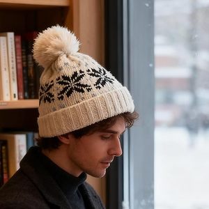 หมวกไหมพรมถักมีลวดลายดีไซน์หรูหราทันสมัยให้ความรู้สึกนุ่มและมีสไตล์พอดีกับความสบายแฟชั่นกลางแจ้งทุกวัน - Product Image 4