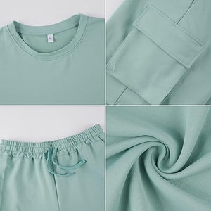 T-shirt à manches courtes 100% coton décontracté pour hommes ensemble jumeau délavé au soleil pour vêtements de sport d'entraînement respirants ensemble de vêtements d'extérieur - Product Image 3