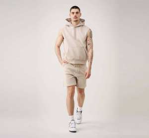 Débardeurs d'entraînement sans manches à capuche pour hommes en tissu polaire style musculation avec impression 3D et logo brodé - Product Image 2