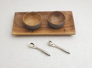 Ensemble de bols à mélanger en béton, petit bol en bois et cuillères en argent, avec plateau en bois, petit service créatif indien, vente en gros - Product Image 2