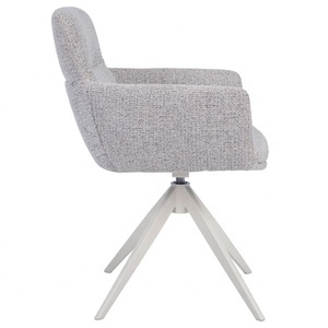 Sedia da <span class=keywords><strong>Cucina</strong></span> Girevole Contemporanea Rivestita in Morbido Tessuto Grigio, Meccanismo di Rotazione a 360 Gradi, Telaio in Metallo Nero Resistente - Product Image 3